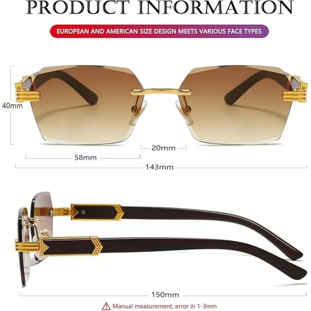 Mens  Square Sunglasses Gold Marble Green Yellow Gradient Lens Retro Luxury 2026